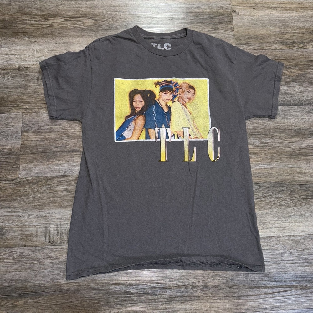 TLC Gray Graphic Shirt Womens Medium 90s R&B Group Spell-Out Waterfalls